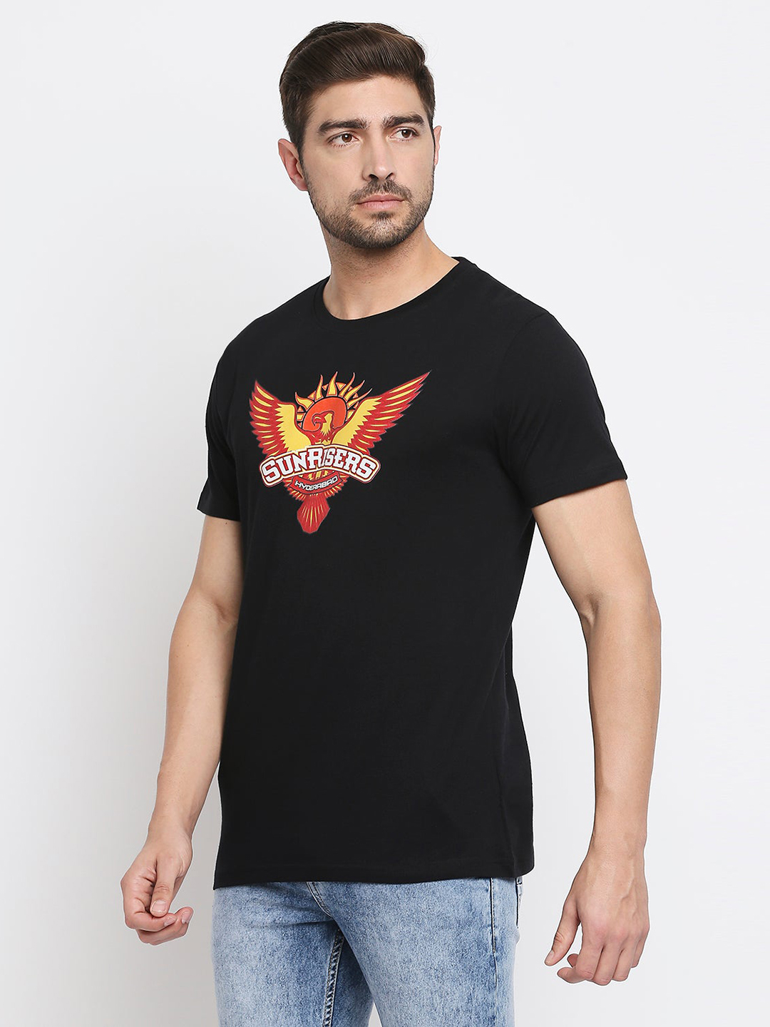 Sunrisers Hyderabad SRH Men's Black Regular Fit Logo T-Shirt (1)