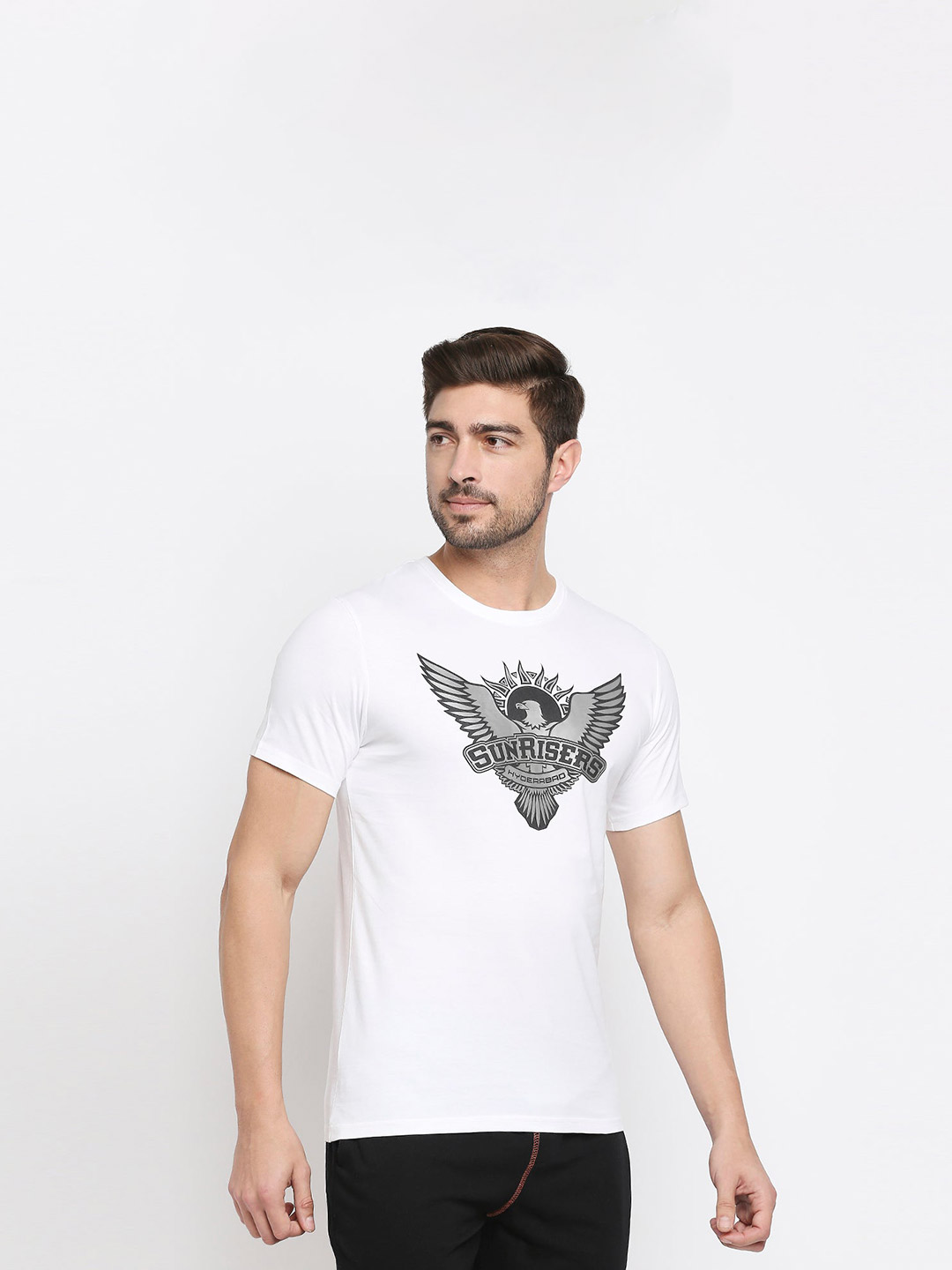 Sunrisers Hyderabad SRH Men's White Regular Fit Logo T-Shirt (1)