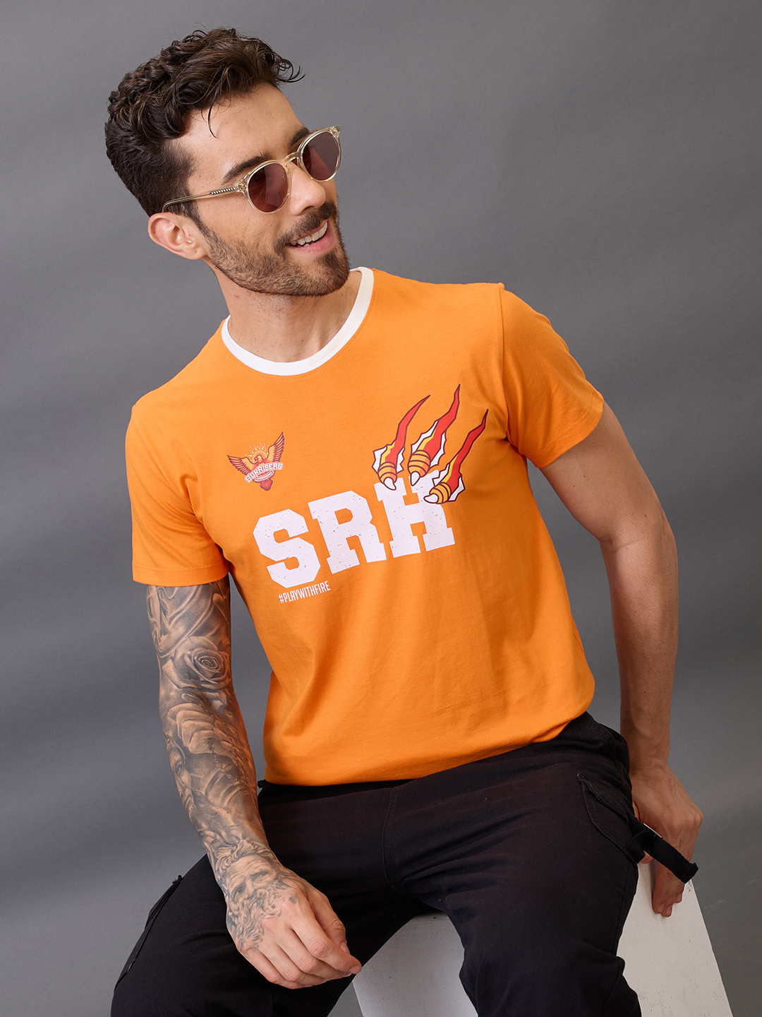 Sunrisers Hyderabad SRH Play with Fire Half Sleeves Cotton T-Shirt for Men