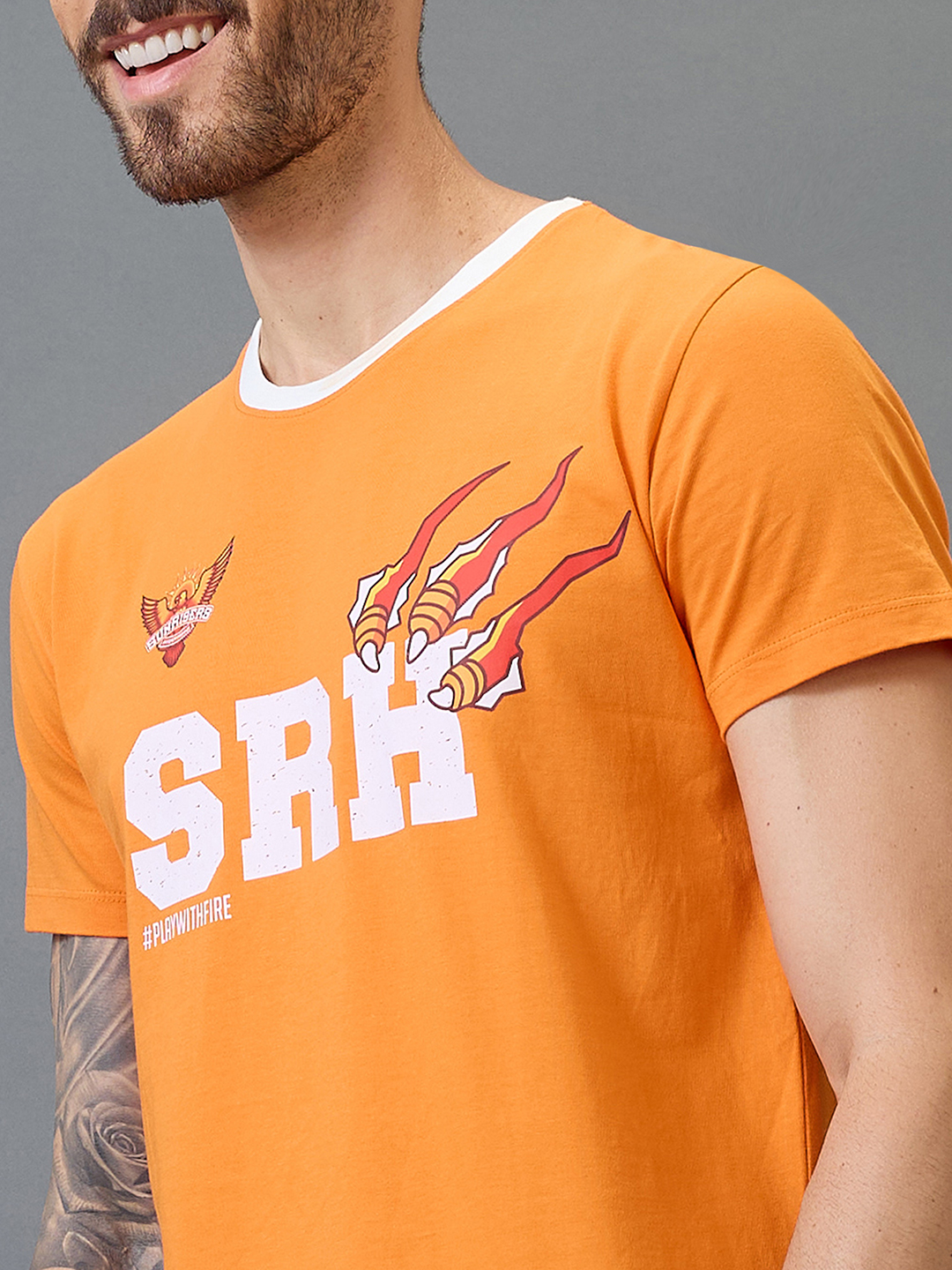 Sunrisers Hyderabad SRH Play with Fire Half Sleeves Cotton T-Shirt for Men (3)