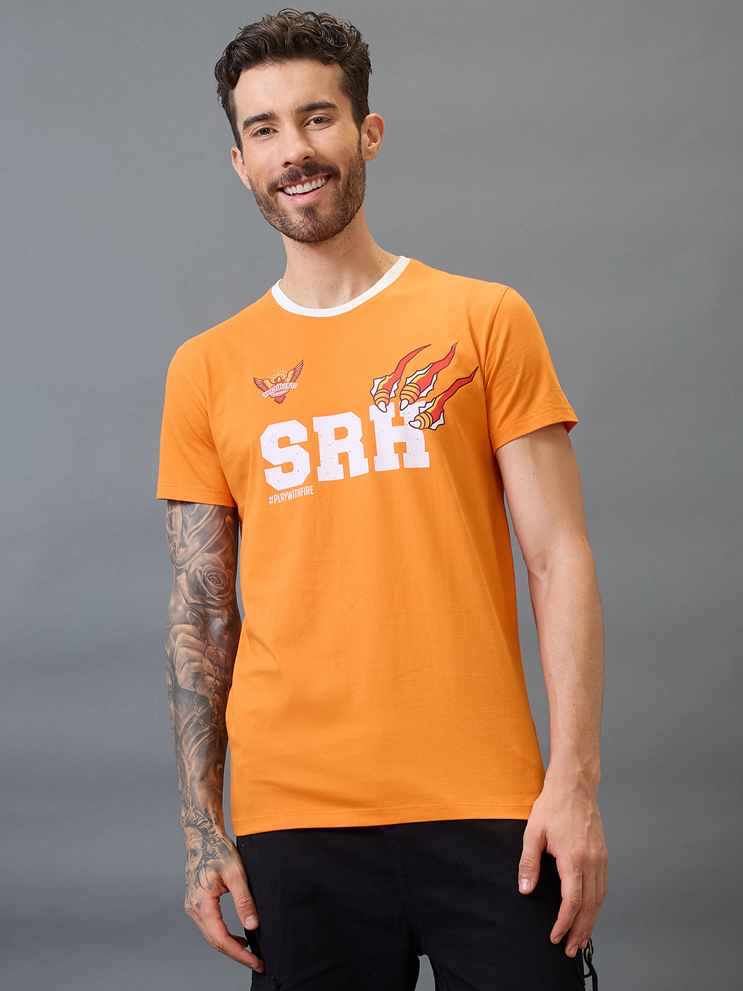 Sunrisers Hyderabad SRH Play with Fire Half Sleeves Cotton T-Shirt for Men (4)