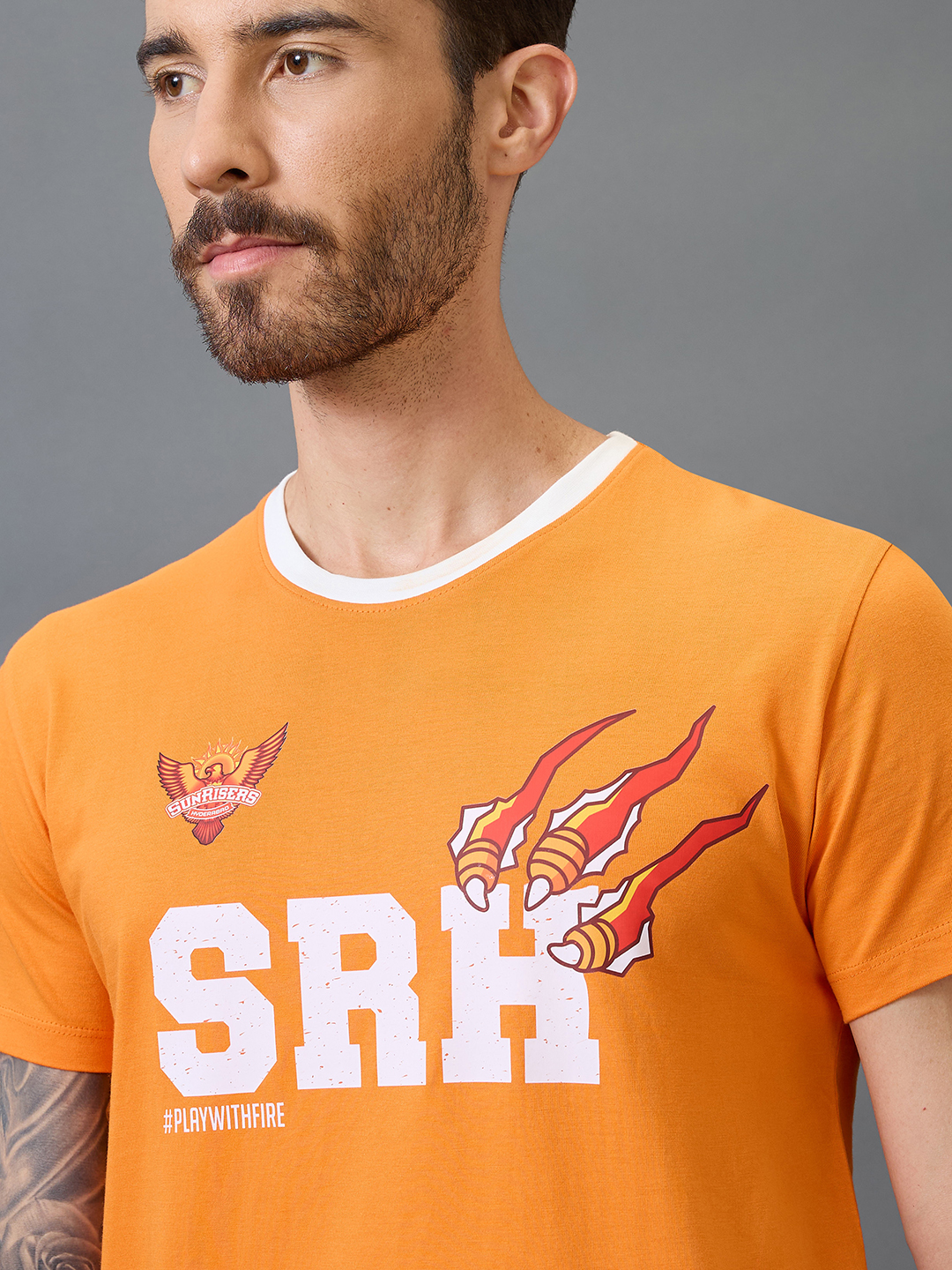 Sunrisers Hyderabad SRH Play with Fire Half Sleeves Cotton T-Shirt for Men (2)