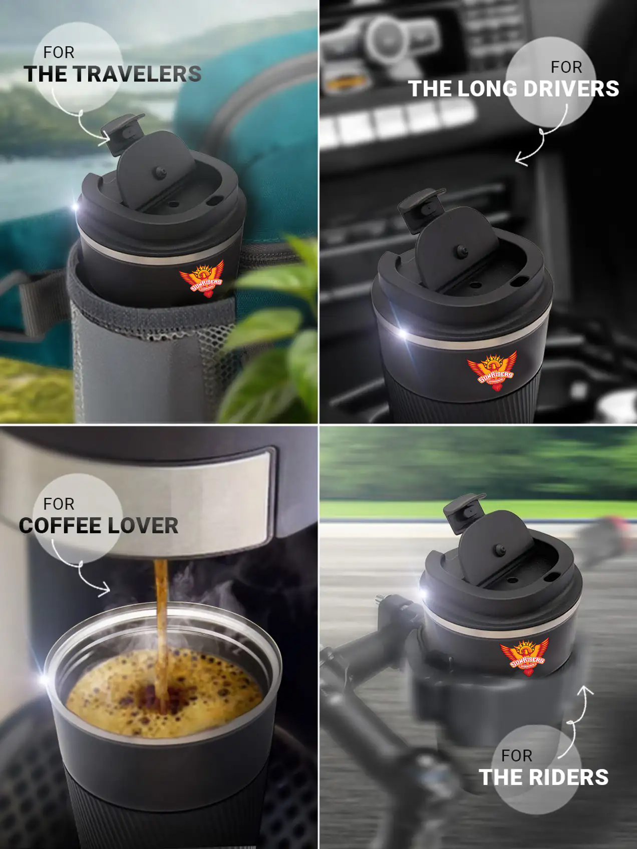 Sunrisers Hyderabad Vacuum Insulated Double-Walled with Spill Proof Flip Top Stainless Steel Coffee Tumbler - 400 ML (Bl (4)