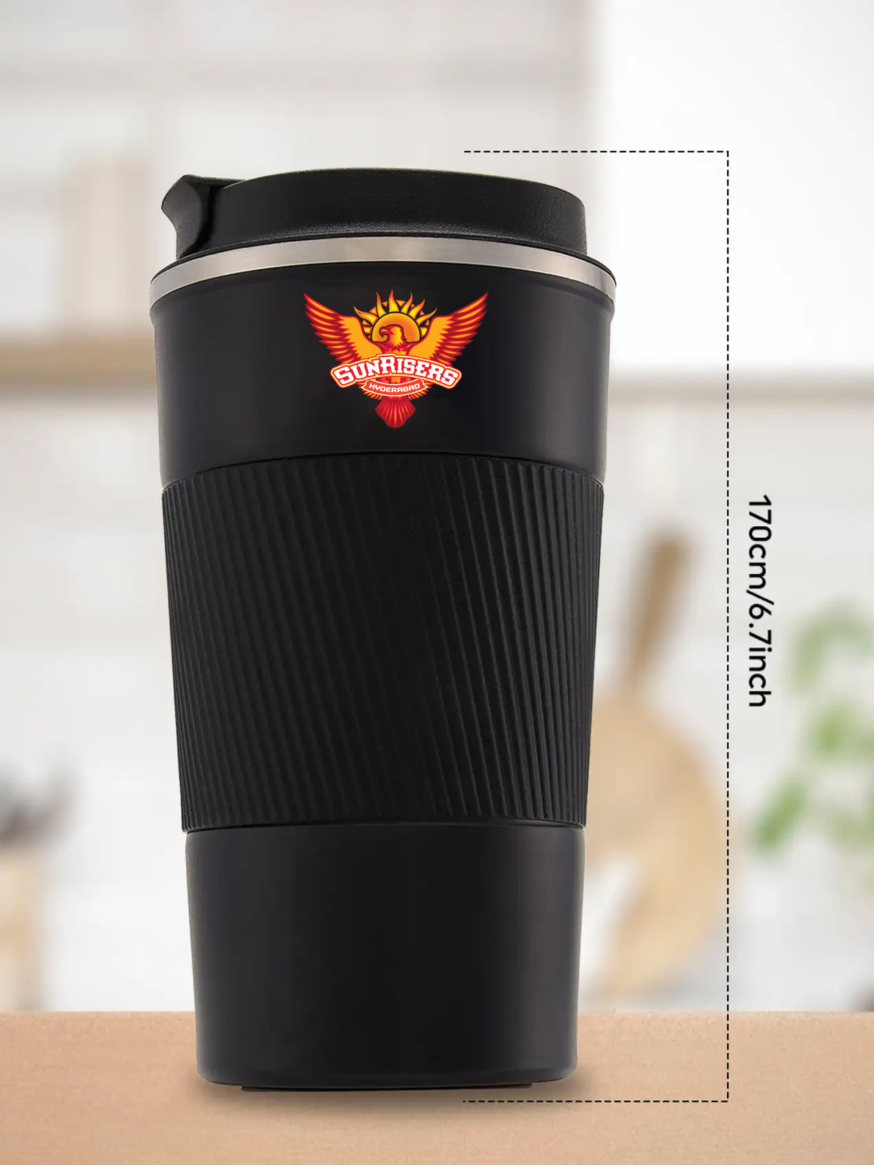 Sunrisers Hyderabad Vacuum Insulated Double-Walled with Spill Proof Flip Top Stainless Steel Coffee Tumbler - 400 ML (Bl (8)