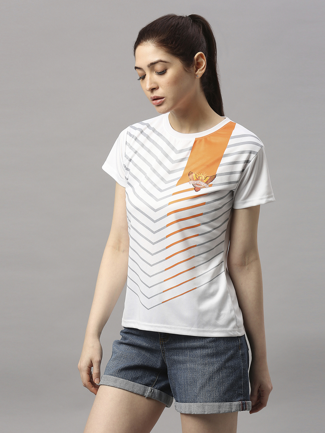 Sunrisers Hyderabad Women White All Over Print Half Sleeves Round Neck Polyester T-Shirt (2)