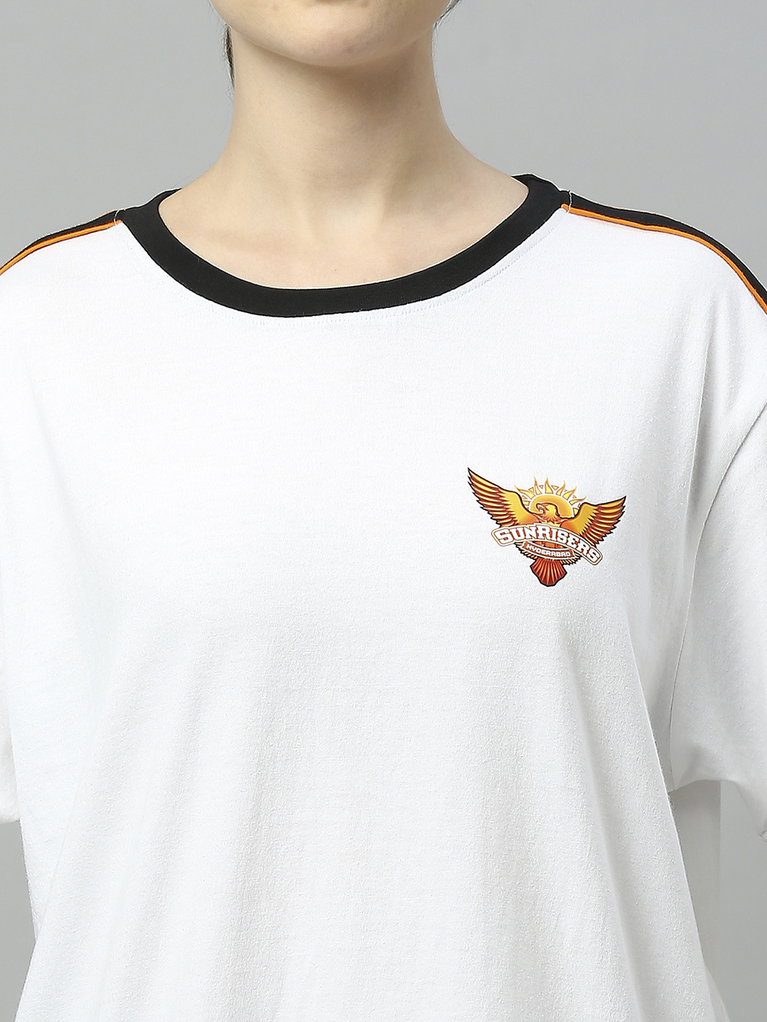 Sunrisers Hyderabad Women White Solid Half Sleeves Round Neck Cotton T-Shirt (6)