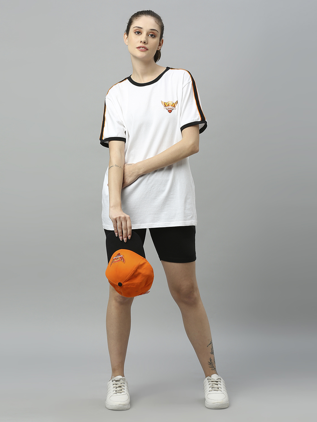 Sunrisers Hyderabad Women White Solid Half Sleeves Round Neck Cotton T-Shirt (5)