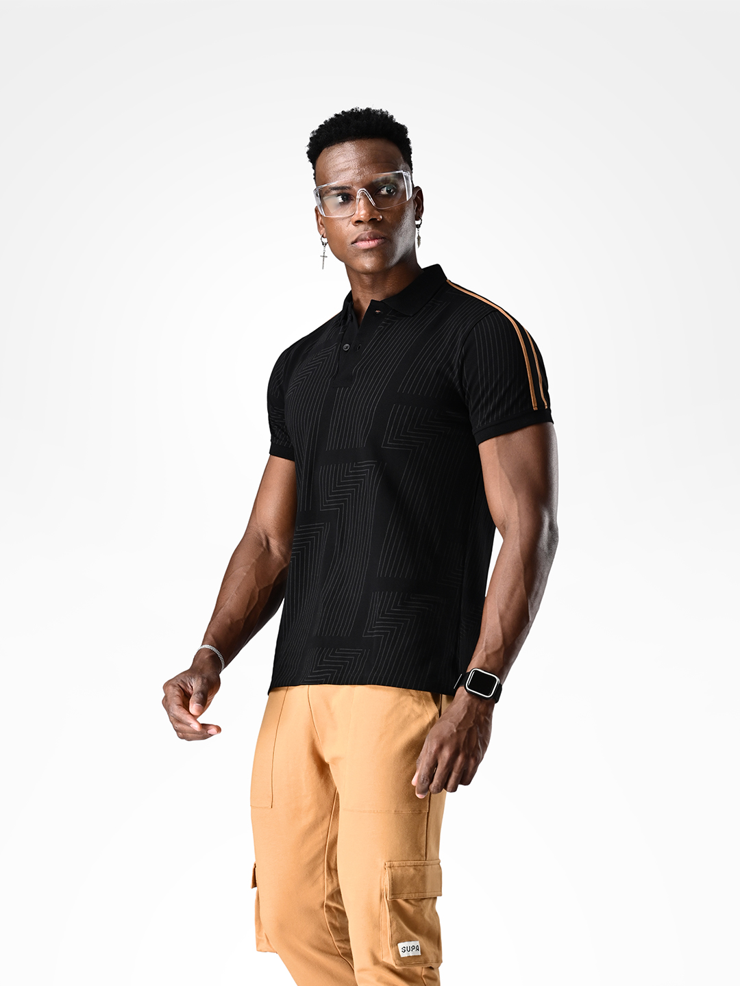 Supa AOP Black & Gold Polo T-shirt (3)