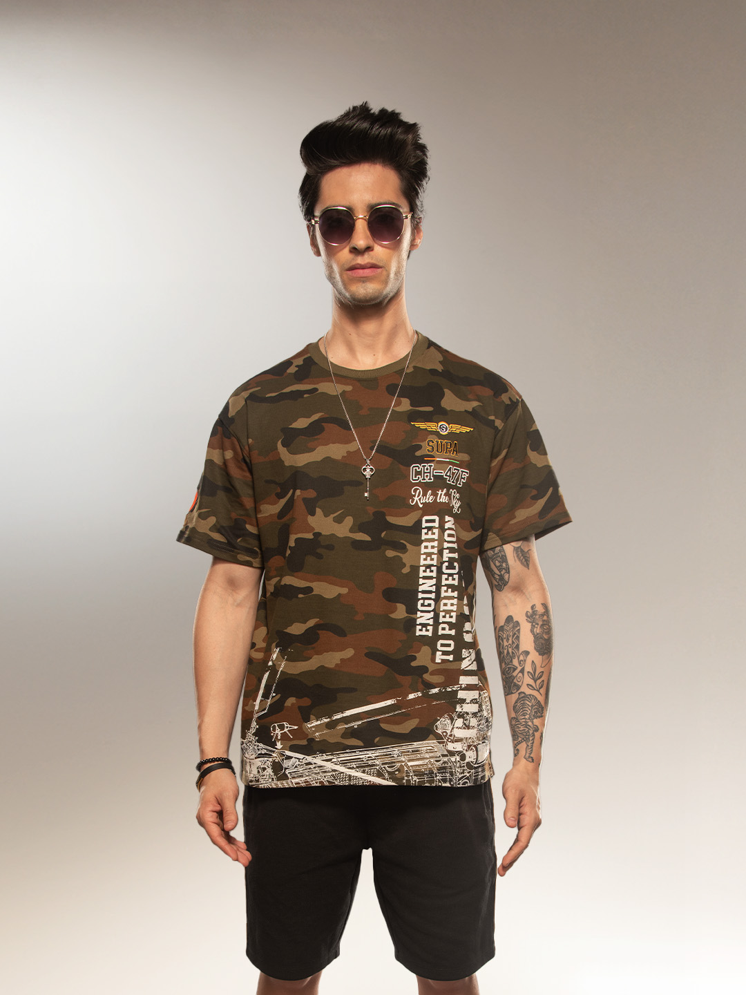 Aviation Forest Green Camo Graphic Oversized T-shirt