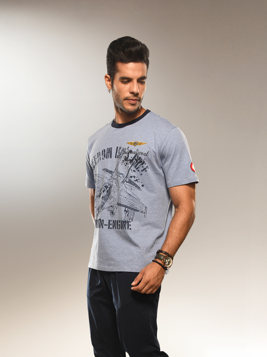 Supa Aviation Iceman Blue Melange Graphic T-shirt (2)