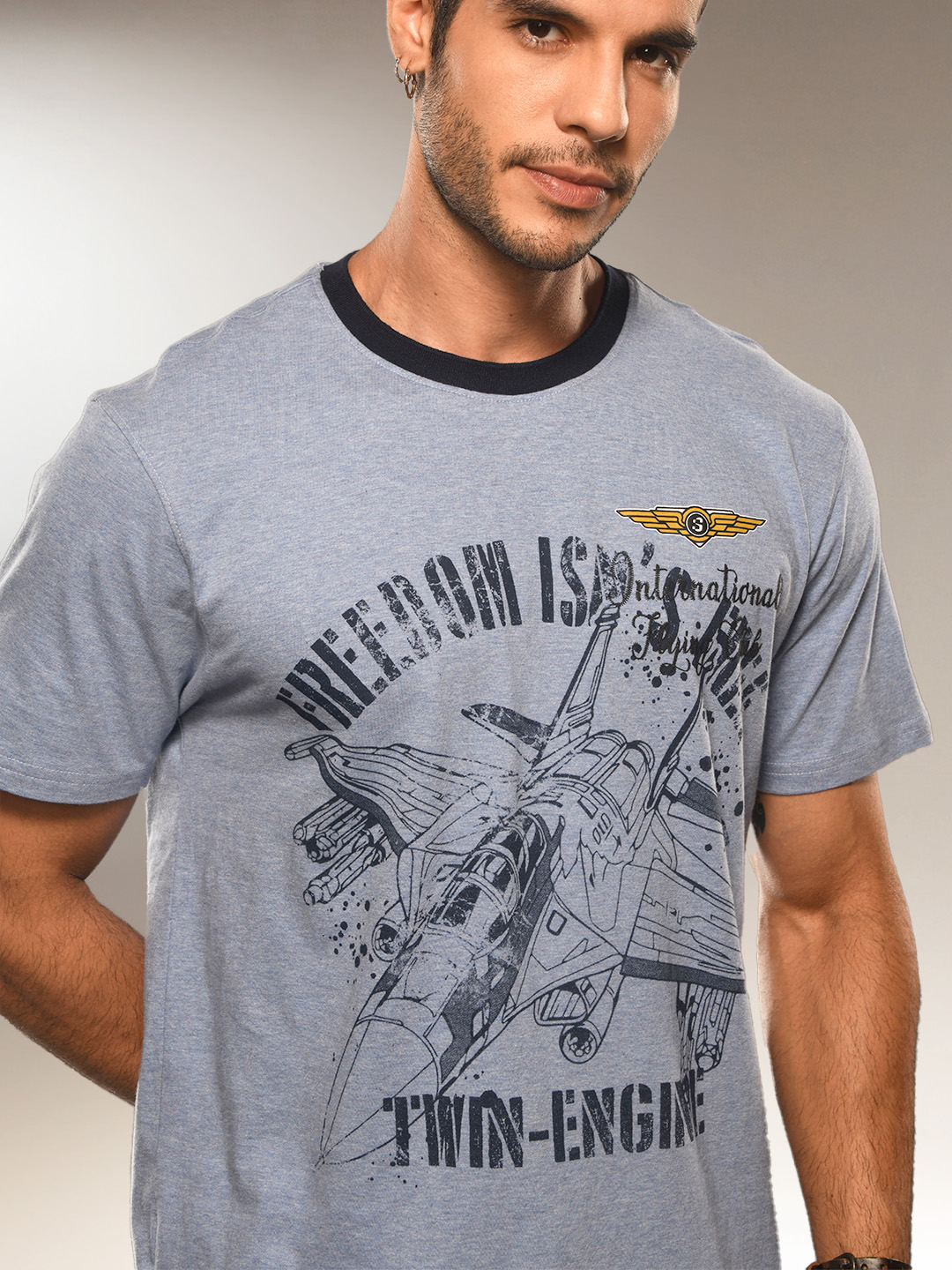 Supa Aviation Iceman Blue Melange Graphic T-shirt (4)