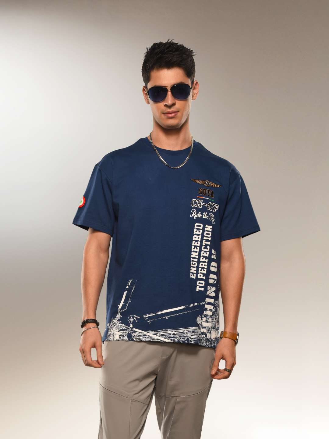 Aviation Lagoon Navy Graphic Oversized T-shirt