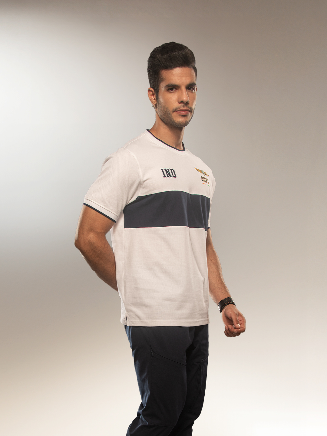 Supa Aviation SeaSalt White Navy Pique Cut & Sew T-shirt (2)