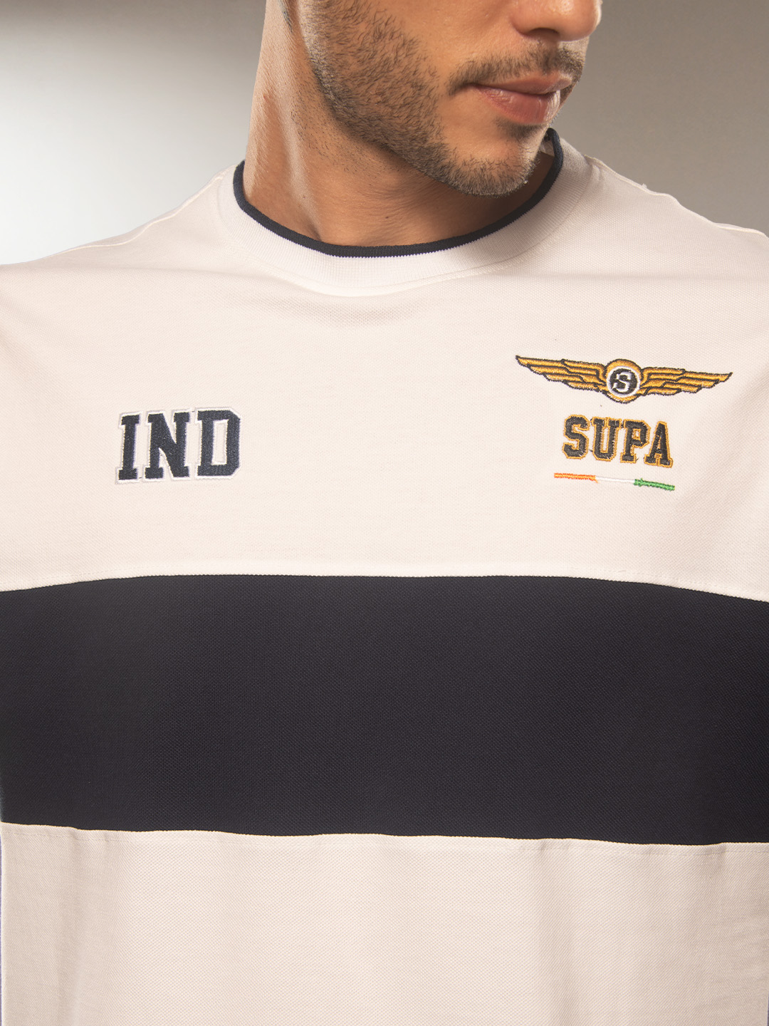 Supa Aviation SeaSalt White Navy Pique Cut & Sew T-shirt (5)