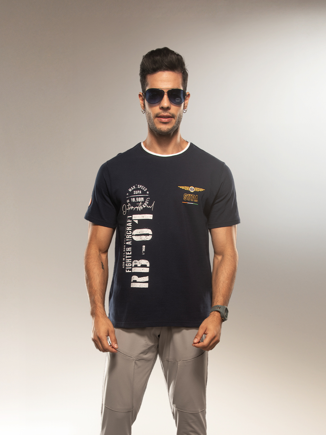 Aviation Thunder Navy Pique Graphic T-shirt