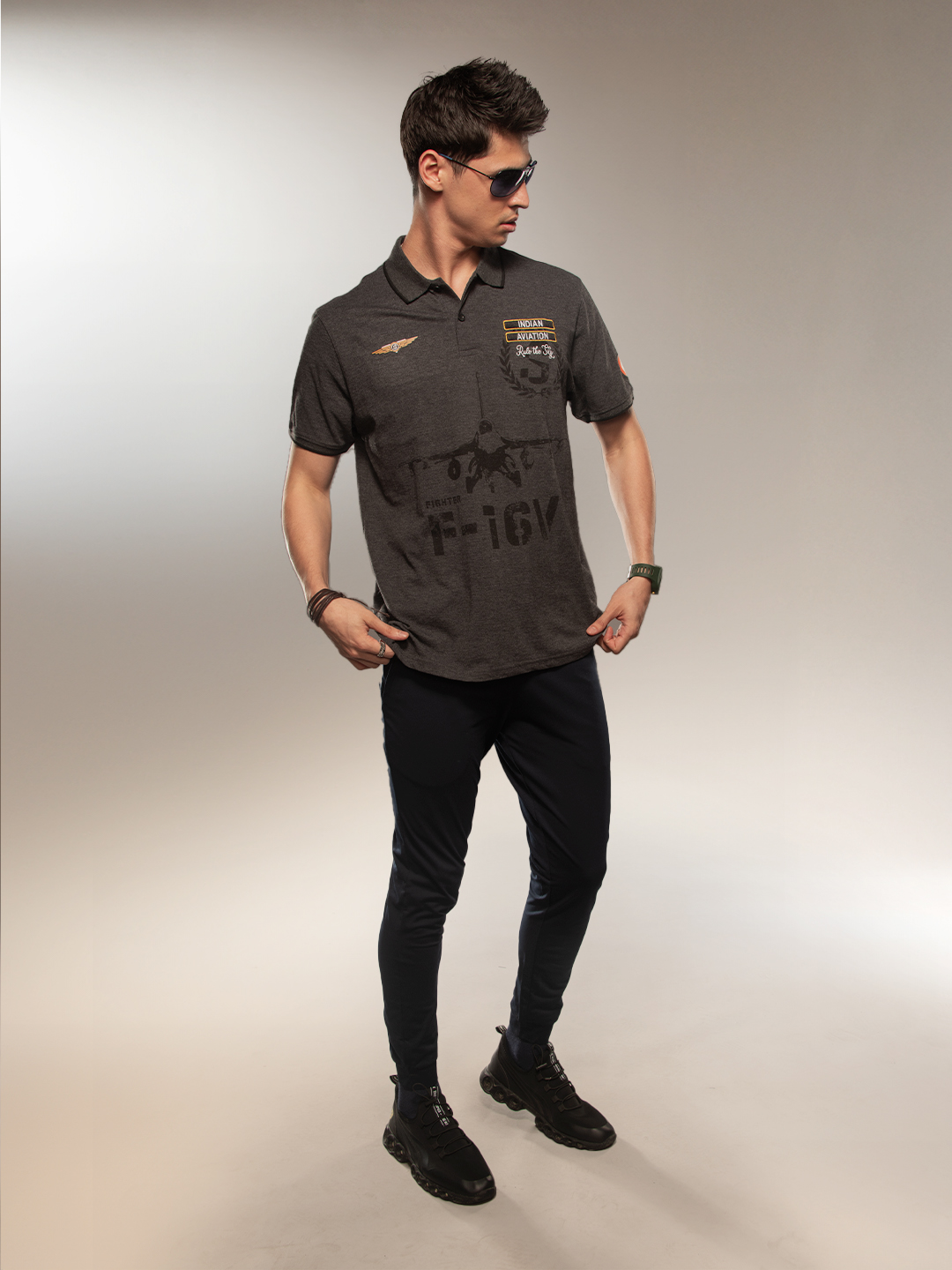 Aviation Titan Anthra Mel Pique Graphic Polo