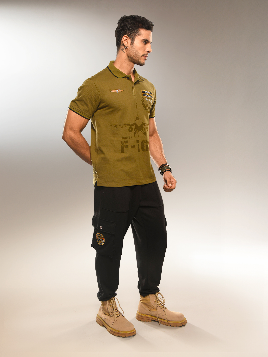 Supa Aviation Titan Oliver Green Pique Graphic Polo (4)