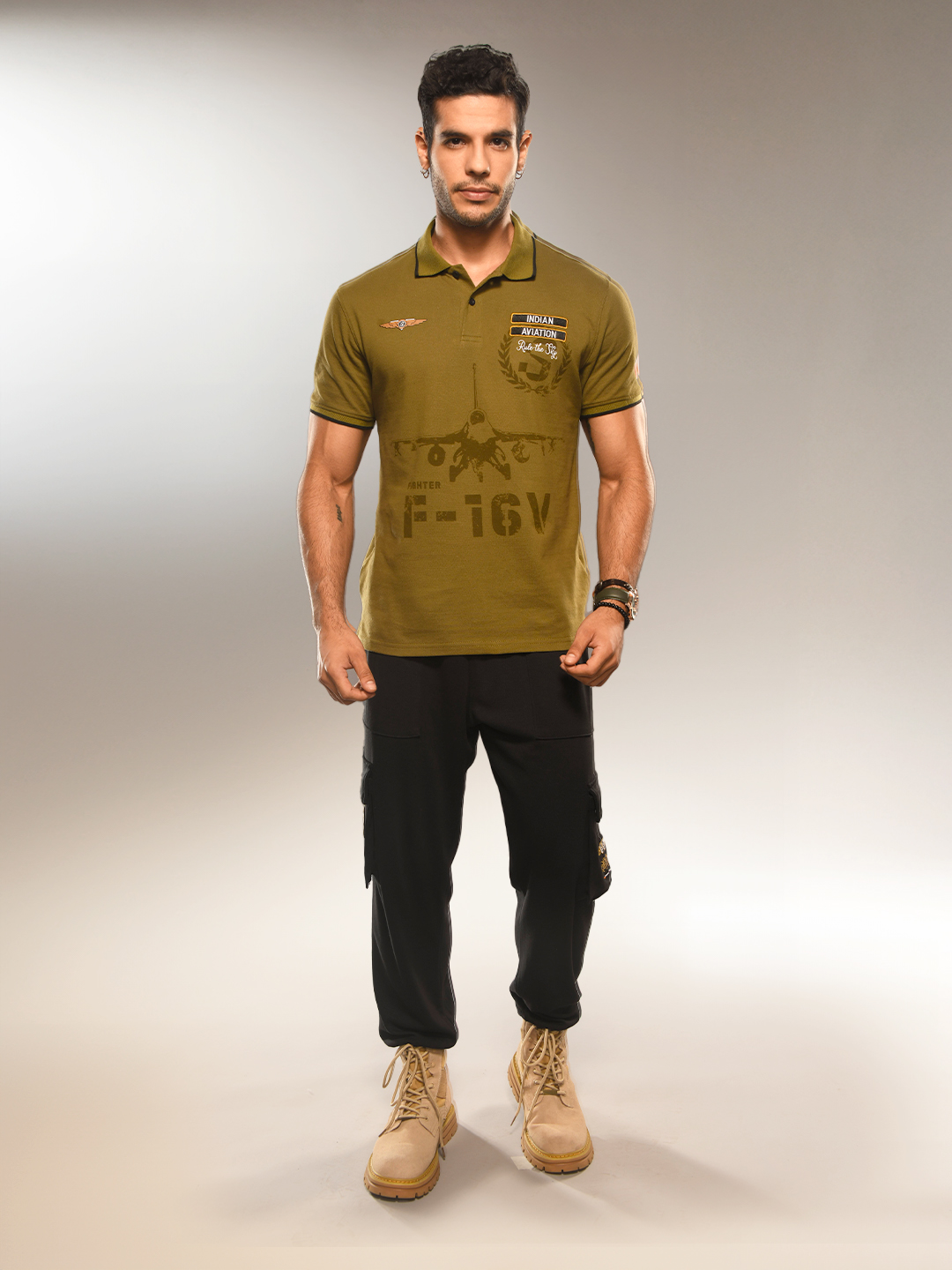 Aviation Titan Oliver Green Pique Graphic Polo