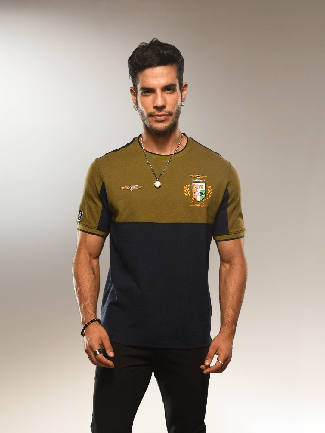 Aviation Viper Green Navy Cut & Sew T-shirt
