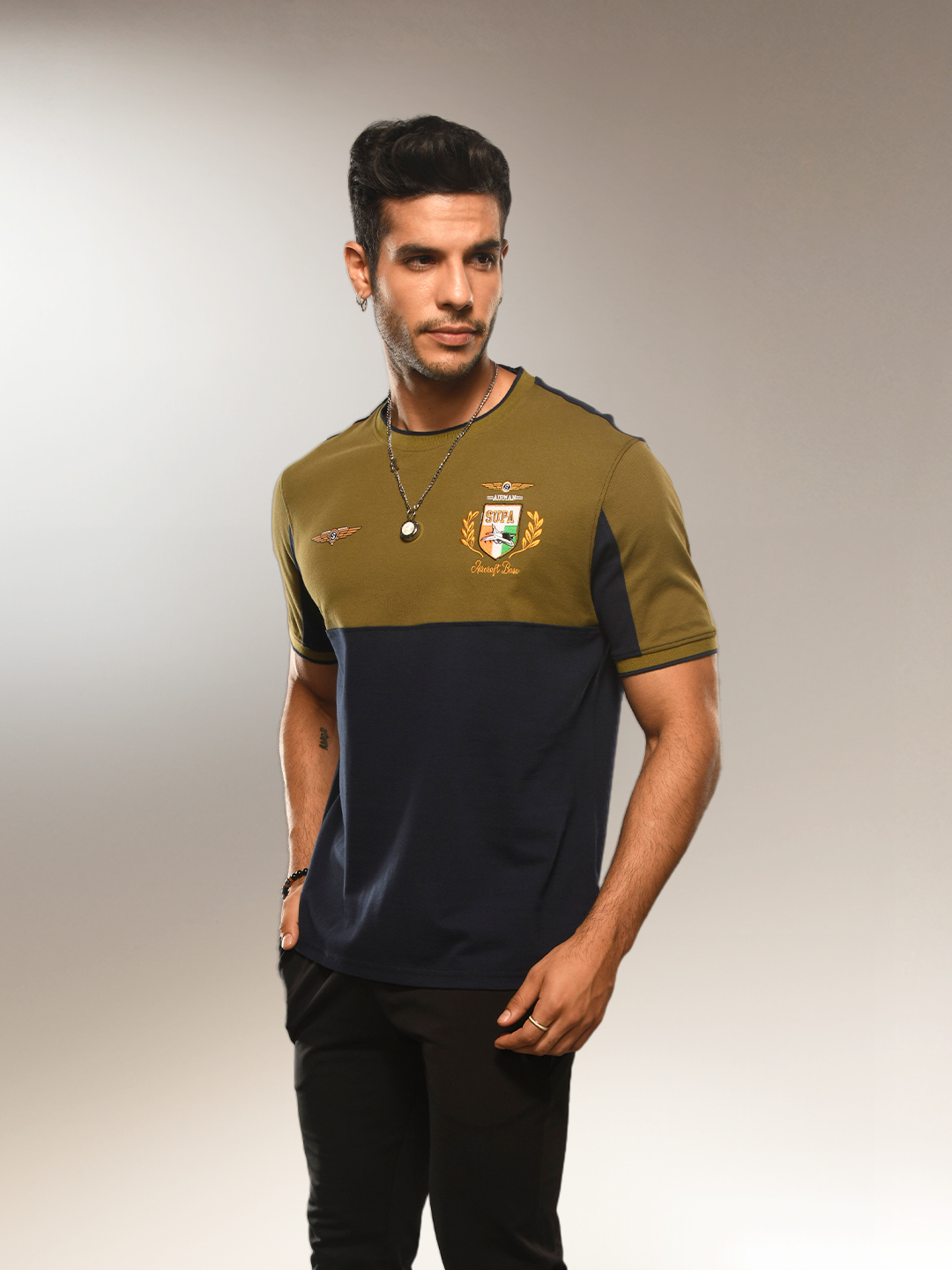 Supa Aviation Viper Green Navy Cut & Sew T-shirt (2)