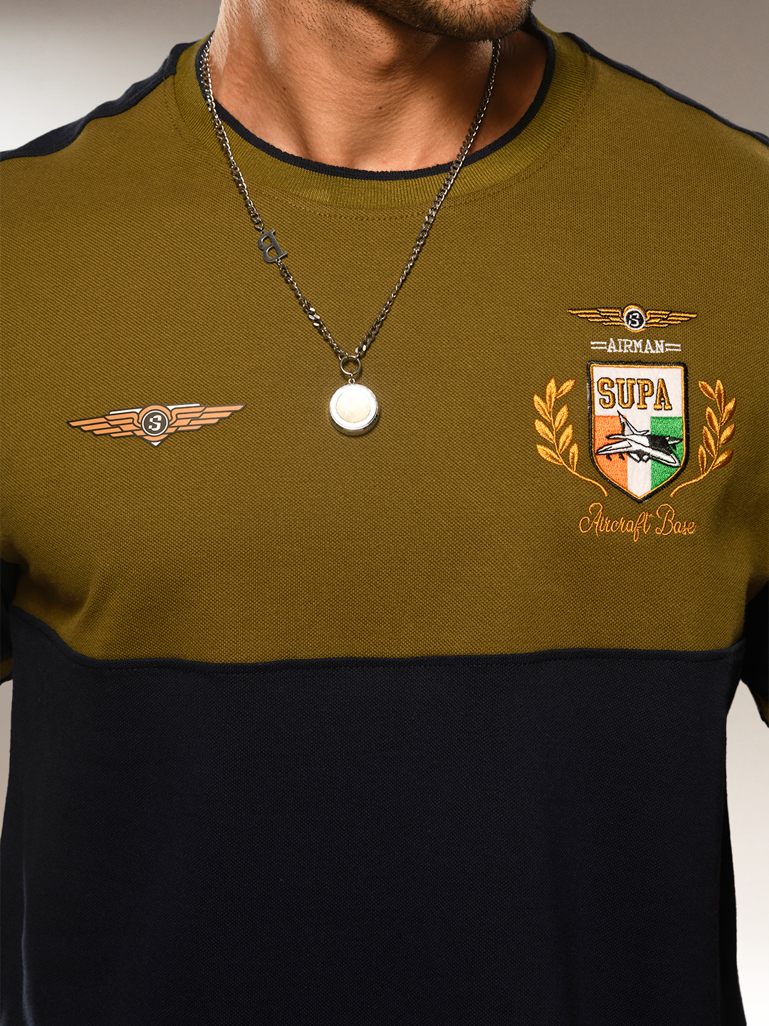 Supa Aviation Viper Green Navy Cut & Sew T-shirt (5)