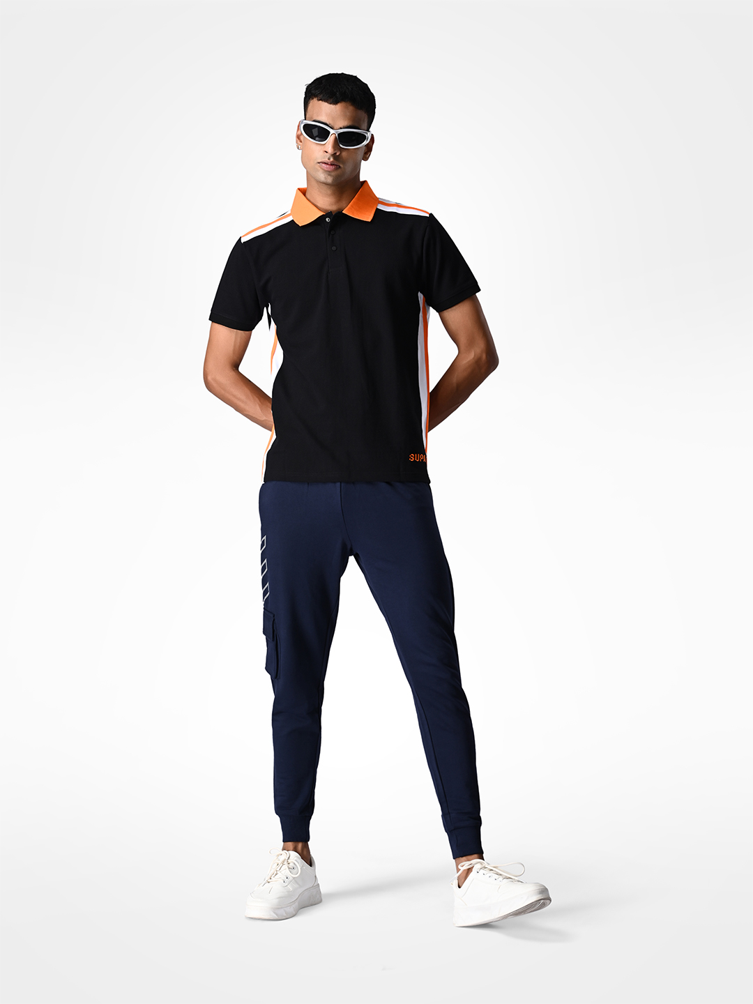 Supa Black and Ornage Sporty Panelled Polo T-shirt (8)