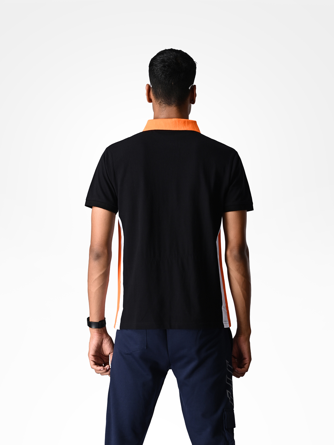 Supa Black and Ornage Sporty Panelled Polo T-shirt (3)