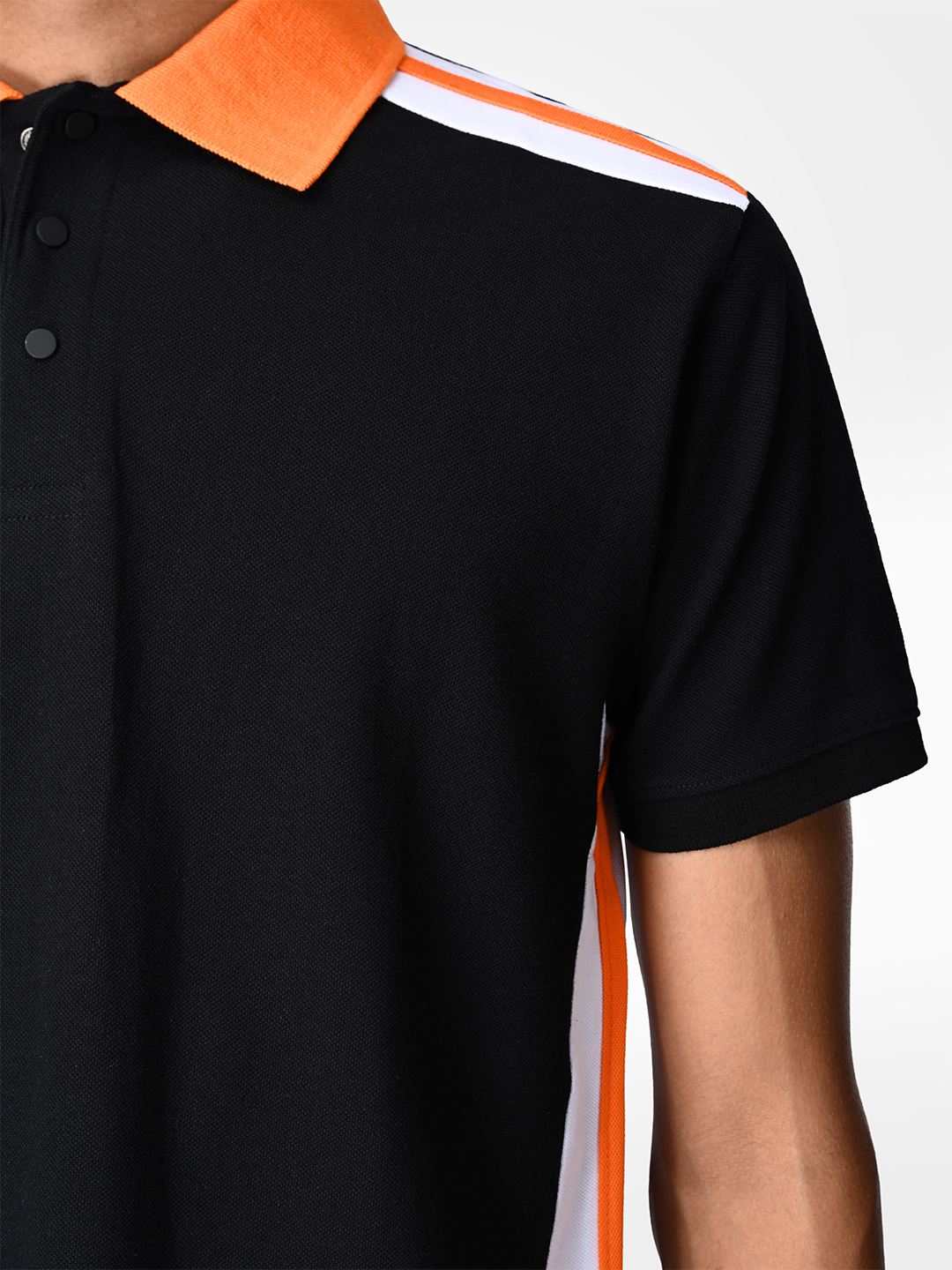 Supa Black and Ornage Sporty Panelled Polo T-shirt (4)