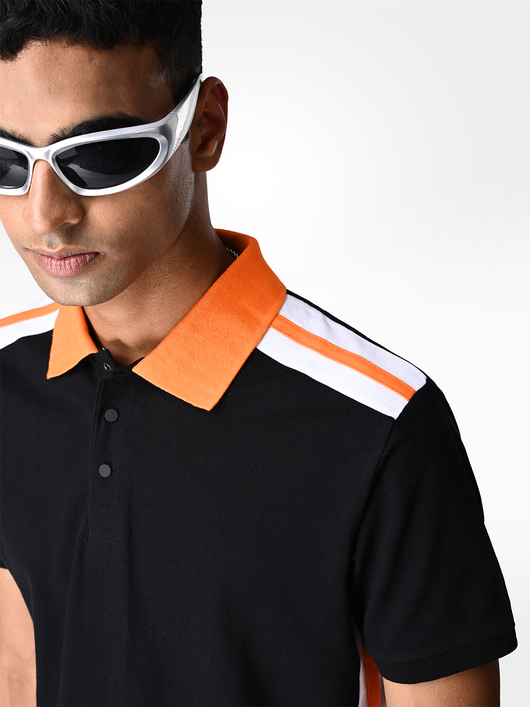 Supa Black and Ornage Sporty Panelled Polo T-shirt (6)