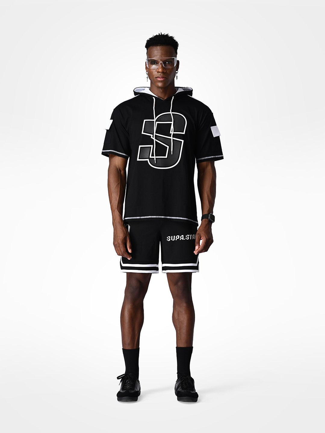 Supa Black Printed Half Sleeves Hoodie T-shirt (10)