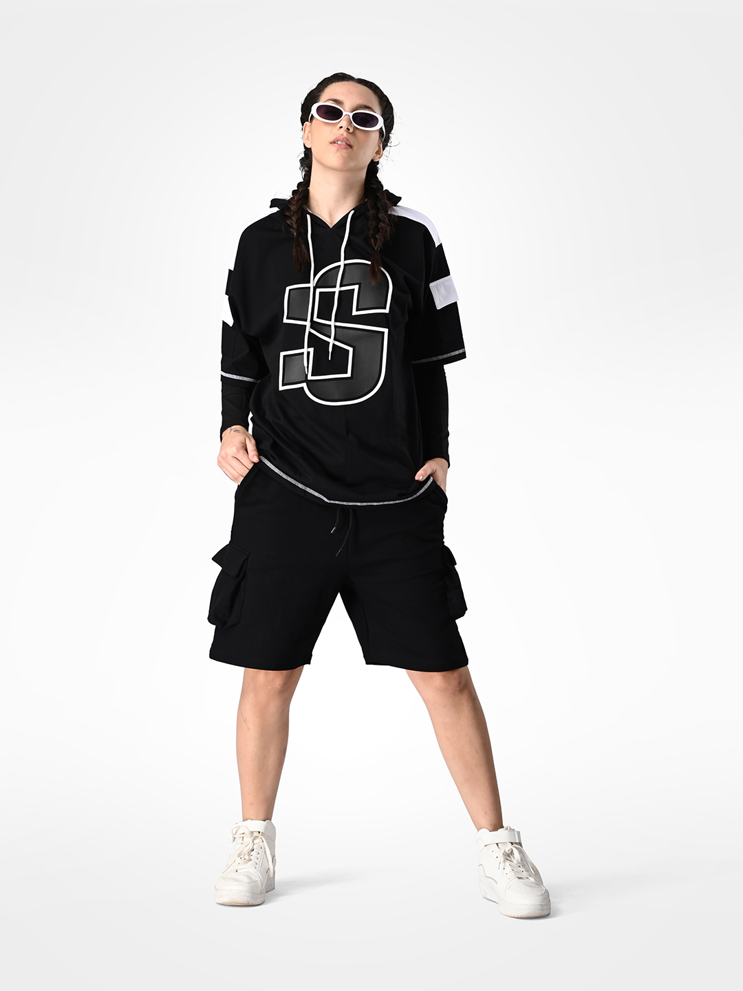 Supa Black Printed Half Sleeves Hoodie T-shirt (11)