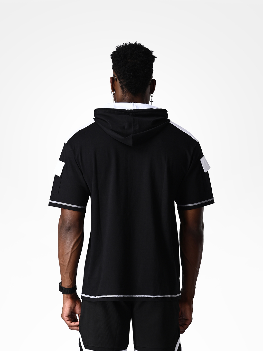 Supa Black Printed Half Sleeves Hoodie T-shirt (4)