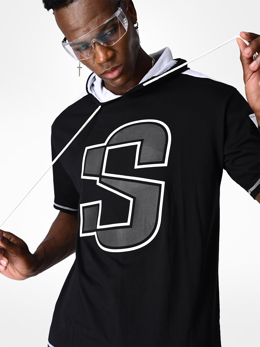 Supa Black Printed Half Sleeves Hoodie T-shirt (5)