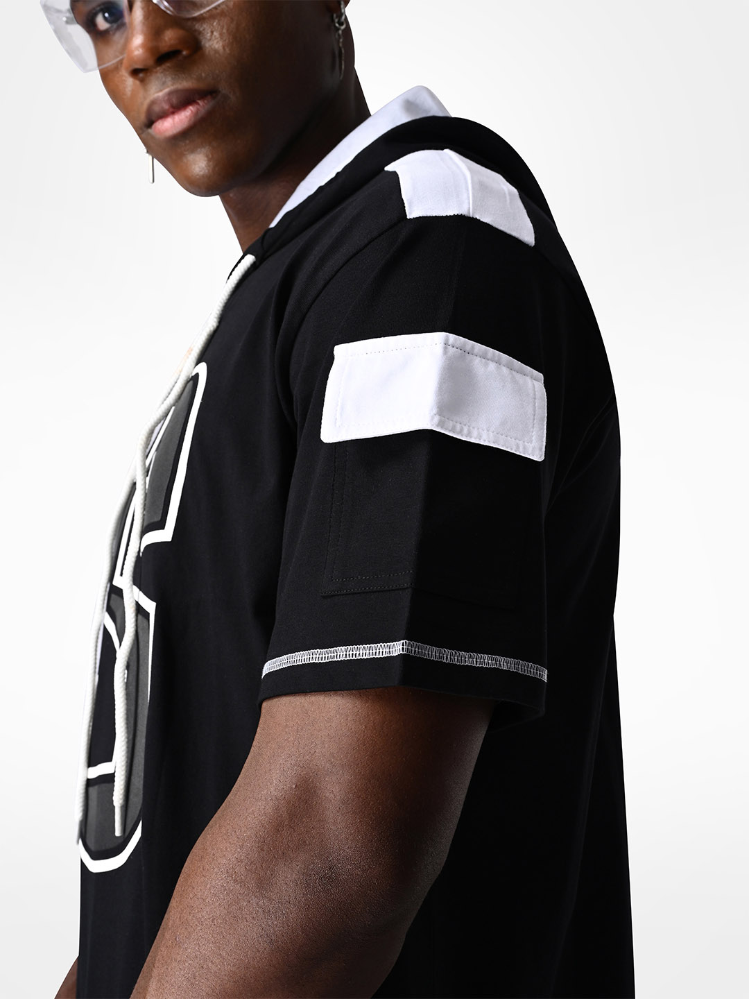 Supa Black Printed Half Sleeves Hoodie T-shirt (6)