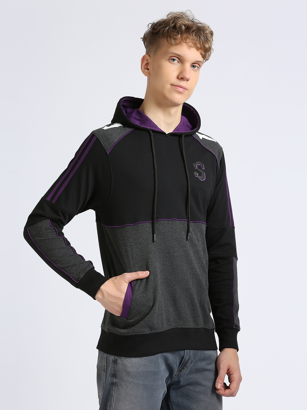 Supa Black Purple Colorblocked Hoodie Sweatshirt (3)