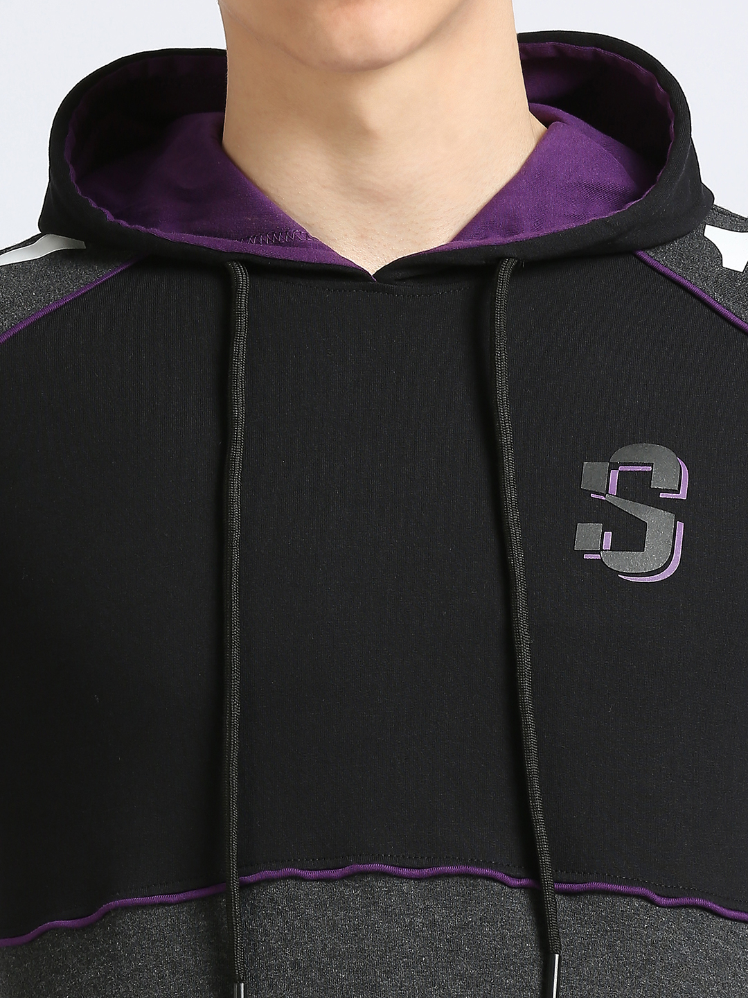 Supa Black Purple Colorblocked Hoodie Sweatshirt (5)