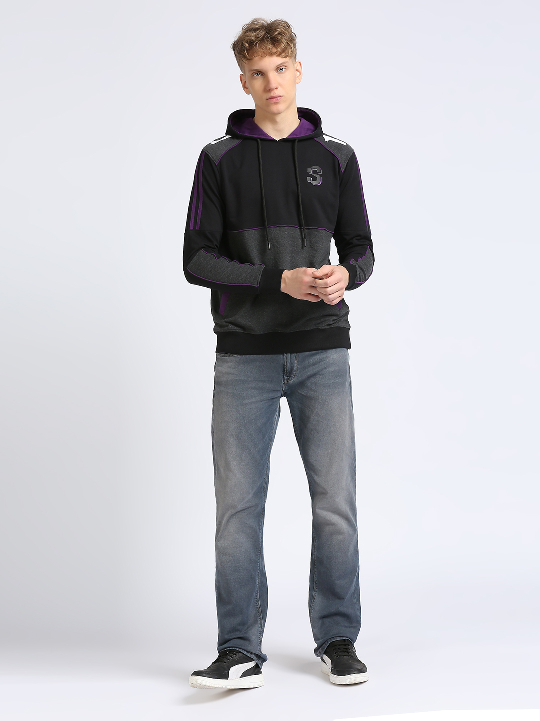 Supa Black Purple Colorblocked Hoodie Sweatshirt (6)
