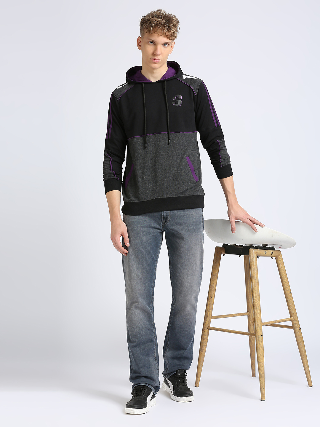 Supa Black Purple Colorblocked Hoodie Sweatshirt (7)