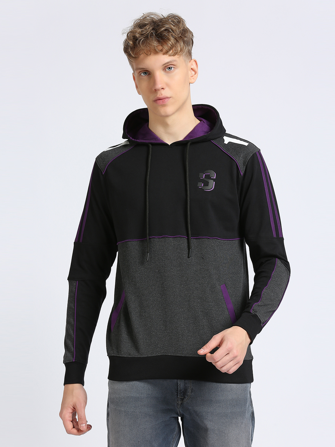 Supa Black Purple Colorblocked Hoodie Sweatshirt