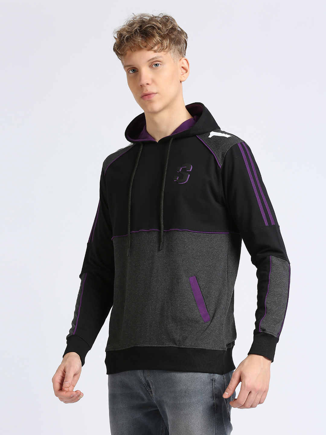 Supa Black Purple Colorblocked Hoodie Sweatshirt (2)