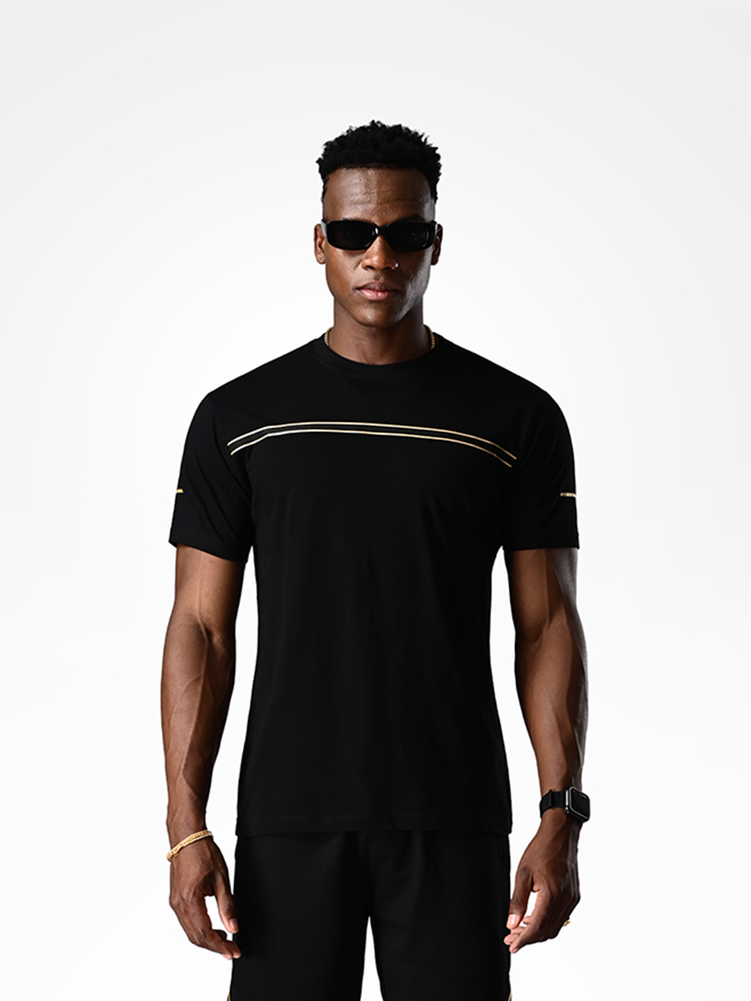 Black T-shirt With Gold Strip