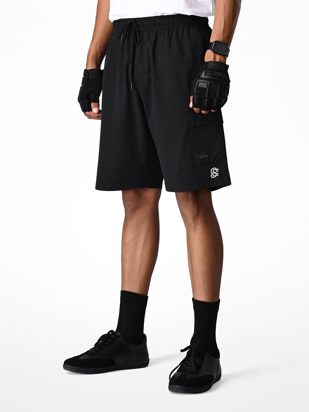 Supa Cargo Pocket Black Logo Shorts