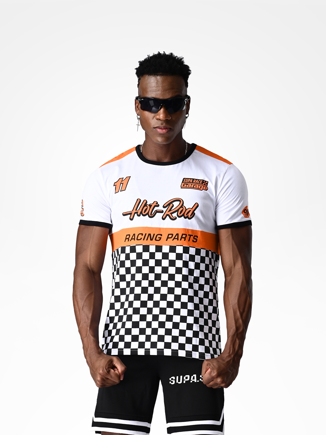 Checkered White and Black Printed T-shirt