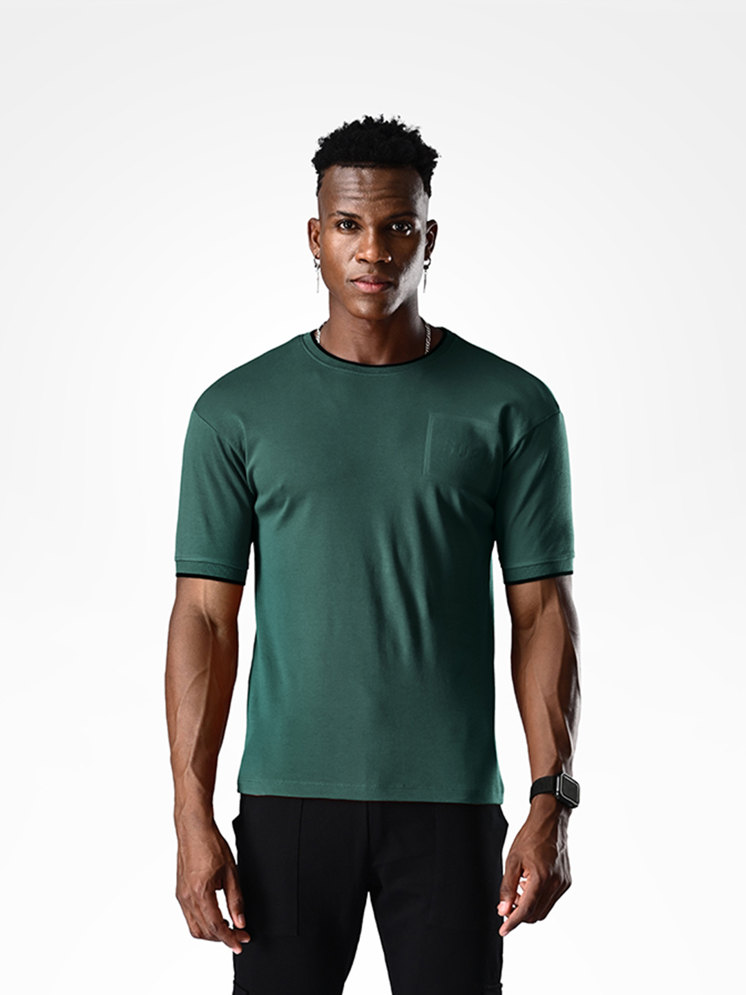Comfortable Bottle Green Printed Logo Cotton T-shirt
