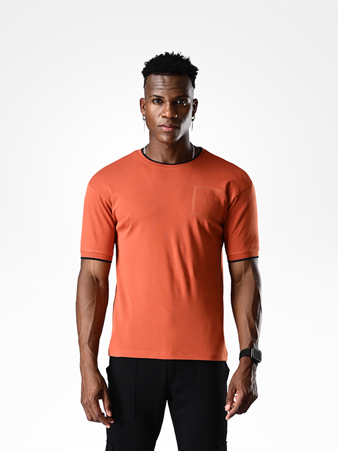 Comfortable Burnt Orange Printed Logo Cotton T-shirt