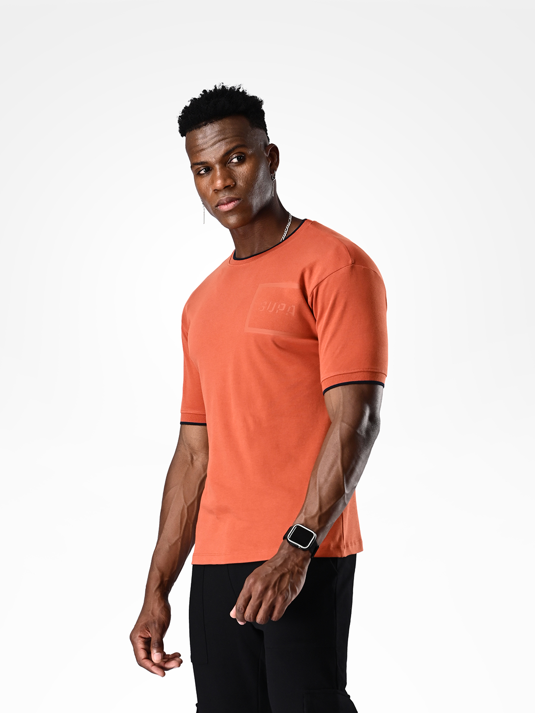 Supa Comfortable Burnt Orange Printed Logo Cotton T-shirt (3)