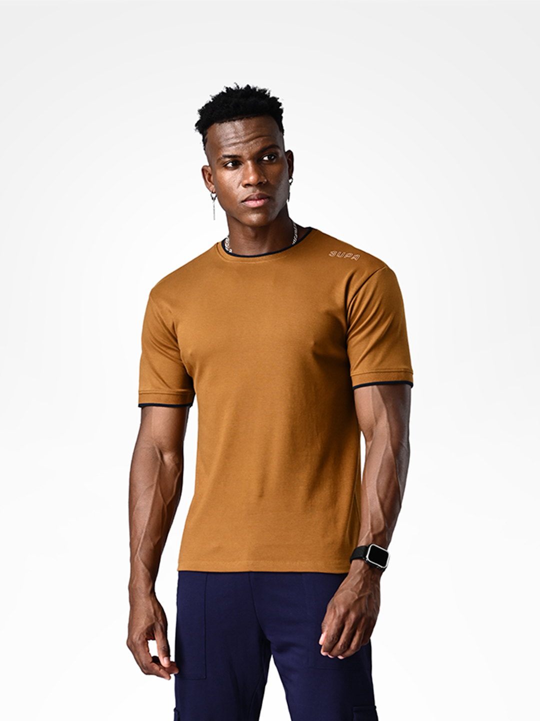 Comfortable Dark Caramel Cotton T-shirt