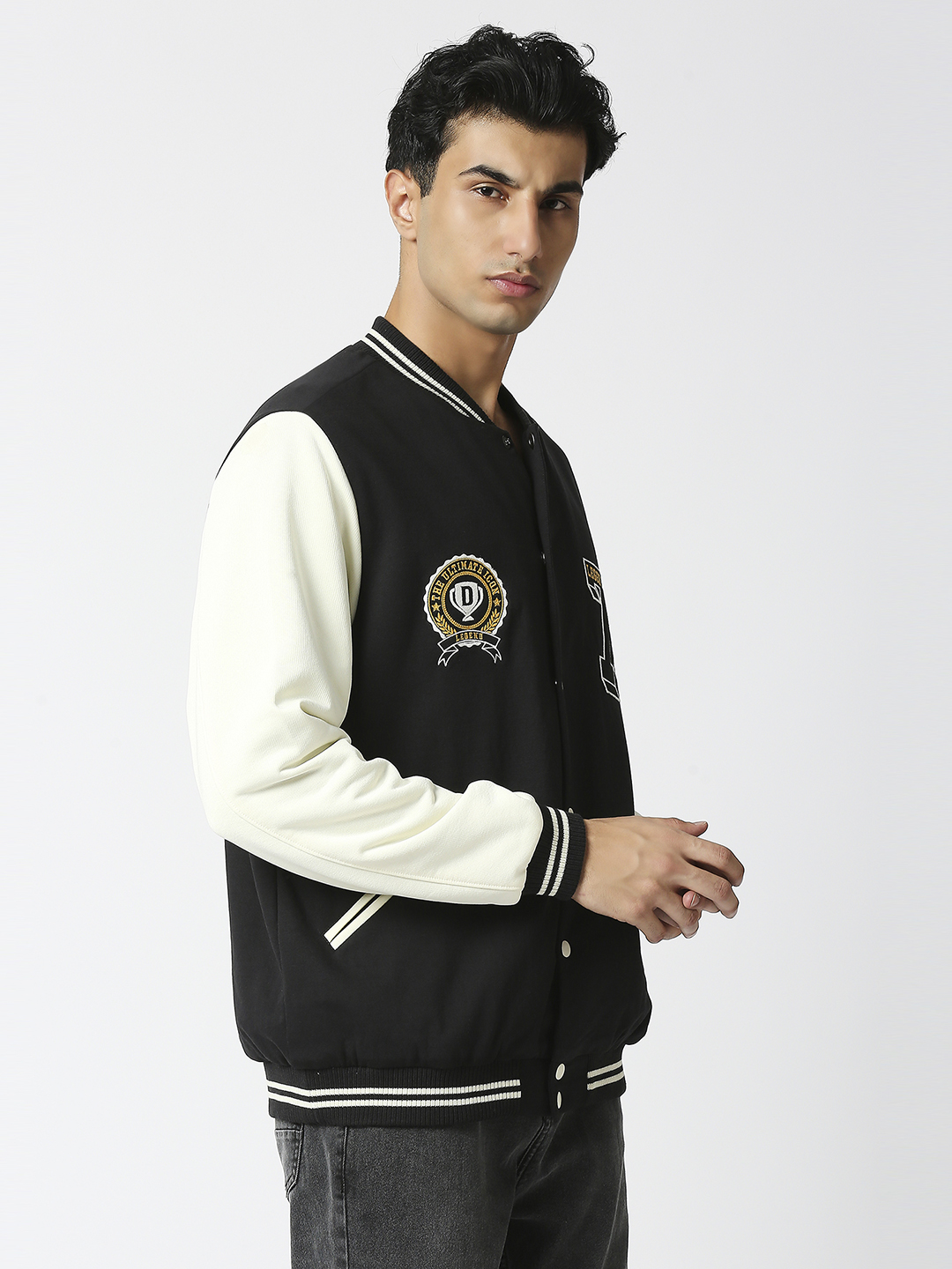 Supa Men Black Printed Full Sleeves Stand-collar Outdoor Legend Varsity Jacket (3)