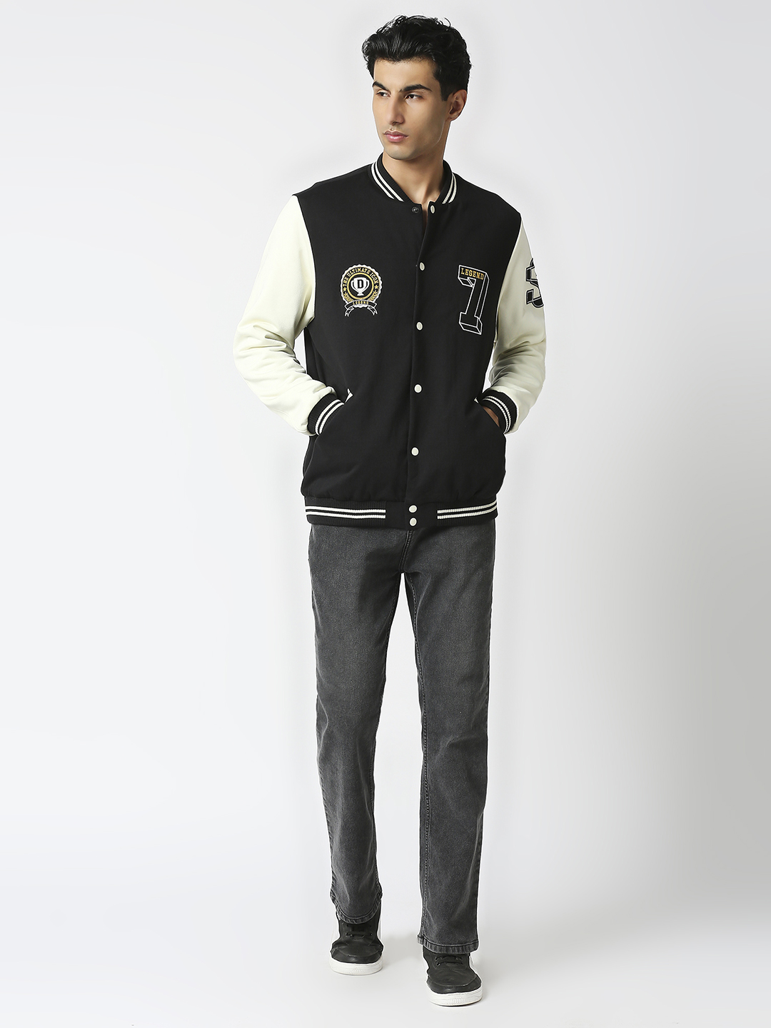 Supa Men Black Printed Full Sleeves Stand-collar Outdoor Legend Varsity Jacket (6)