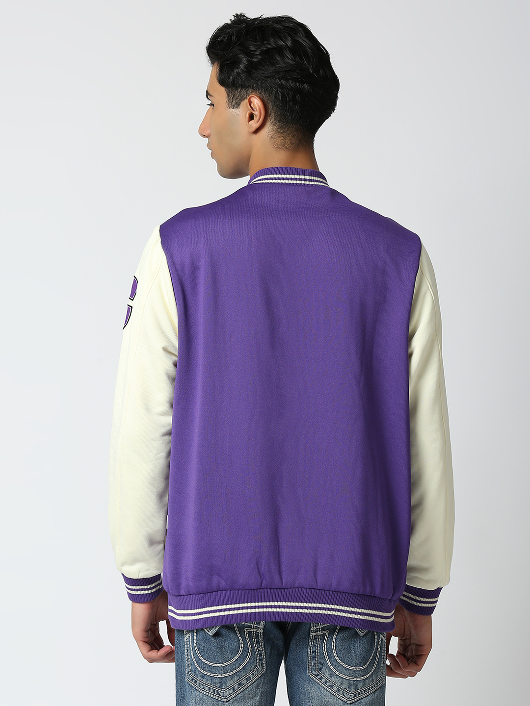Supa Men Purple Printed Full Sleeves Stand-collar Outdoor Superstar Varsity Jacket (4)